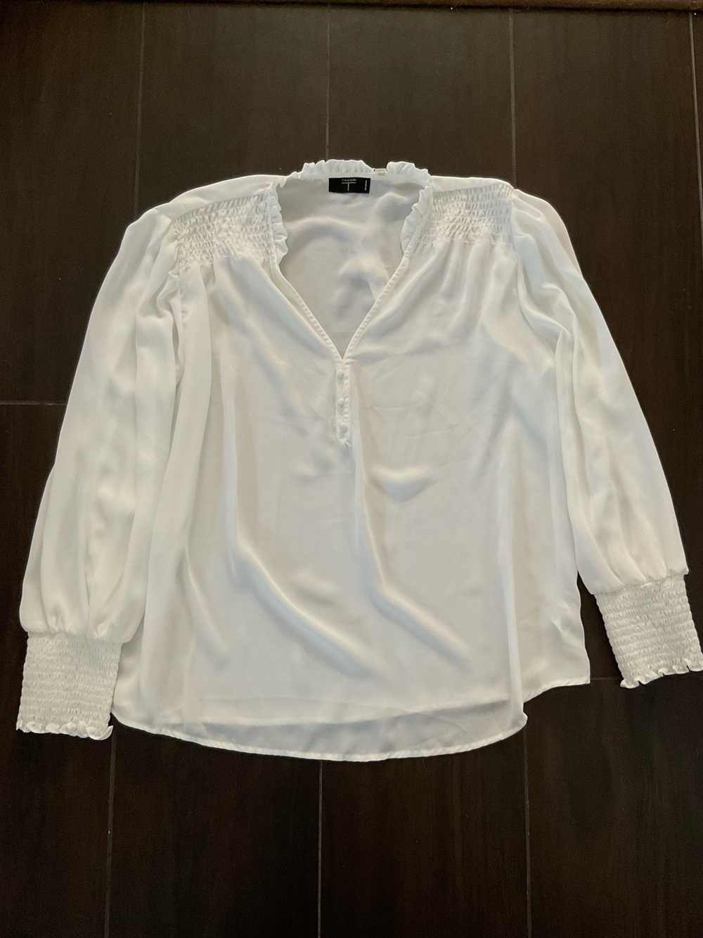 Tahari White Long-Sleeve Blouse